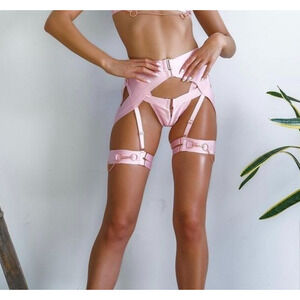 Honey Birdette KUKURO💖 Light Baby Pink Garter Suspender Belt Medium